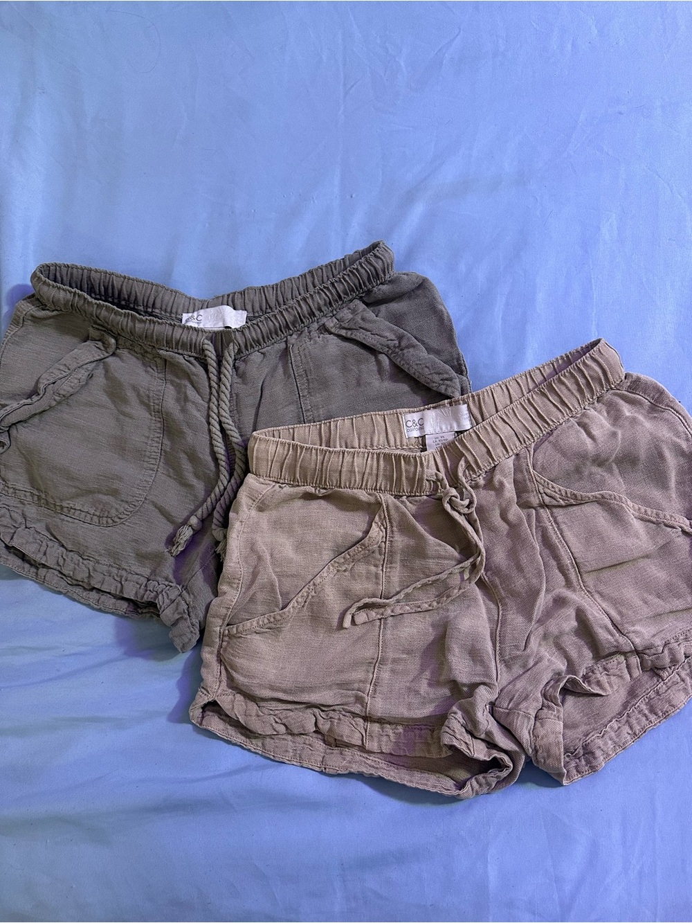 C&C California Linen Blend Shorts Bundle | Olive + Taupe | XS